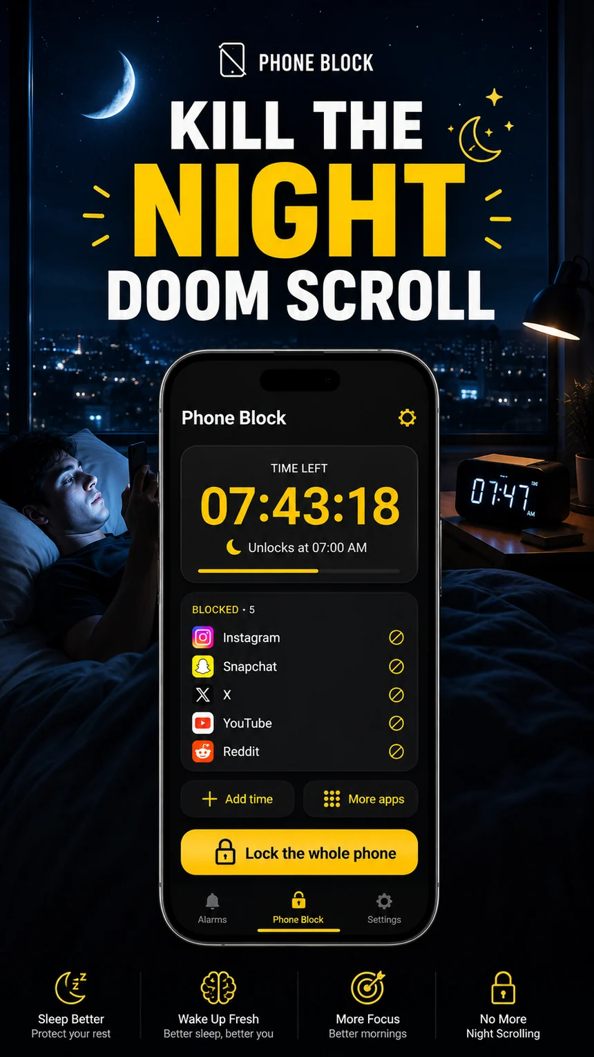 Night Lockout shuts the apps that keep you up, until the morning.