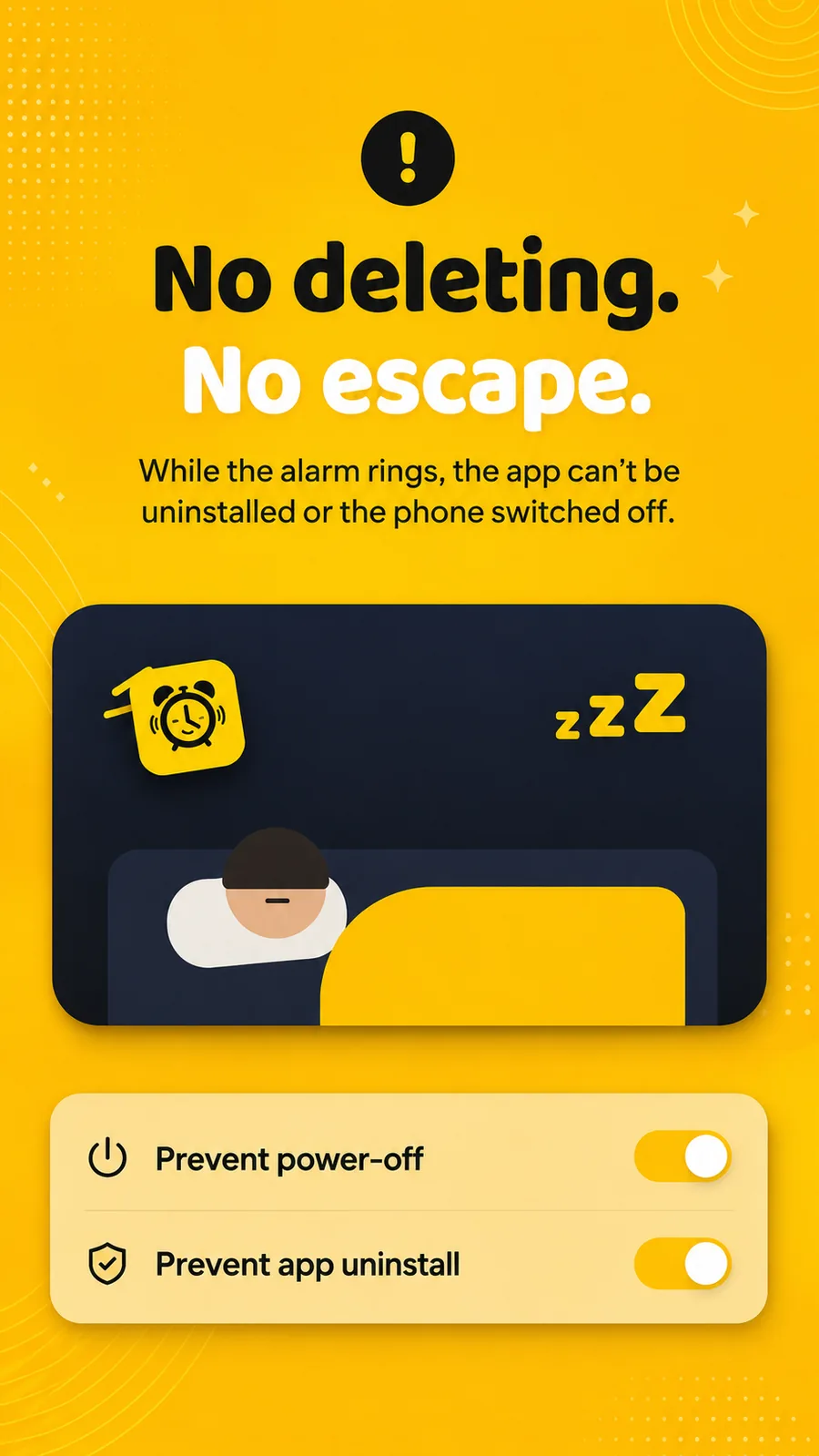 Prevent power-off and prevent app uninstall, both switched on